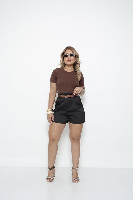 Short Alfaiataria Feminino Social Cintura Alta com Cinto – ELEGANCE BRAND