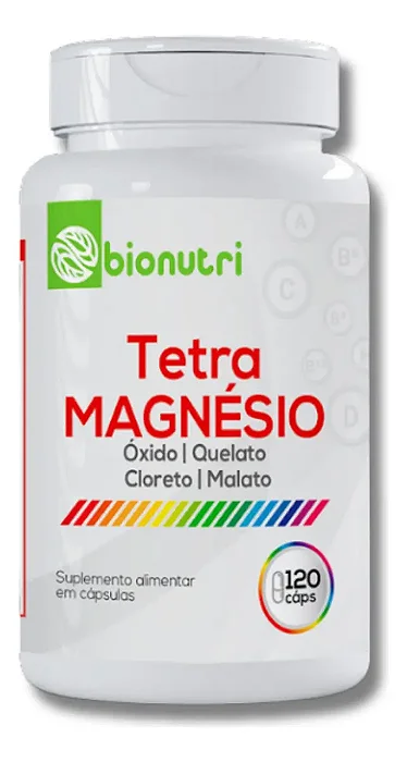 Magnésio Tetra 500mg 120 Cápsulas Bionutri Sem Glúten Vegano