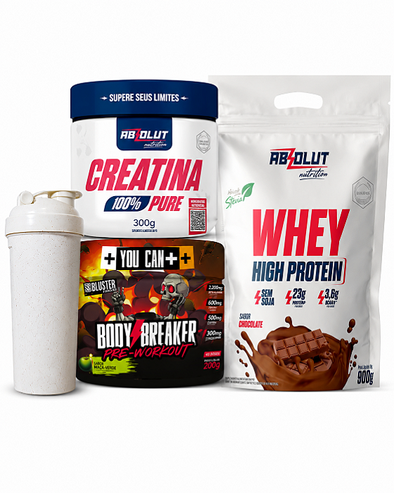 combo whey+ creatina + pre treino +coqueteleira de brinde