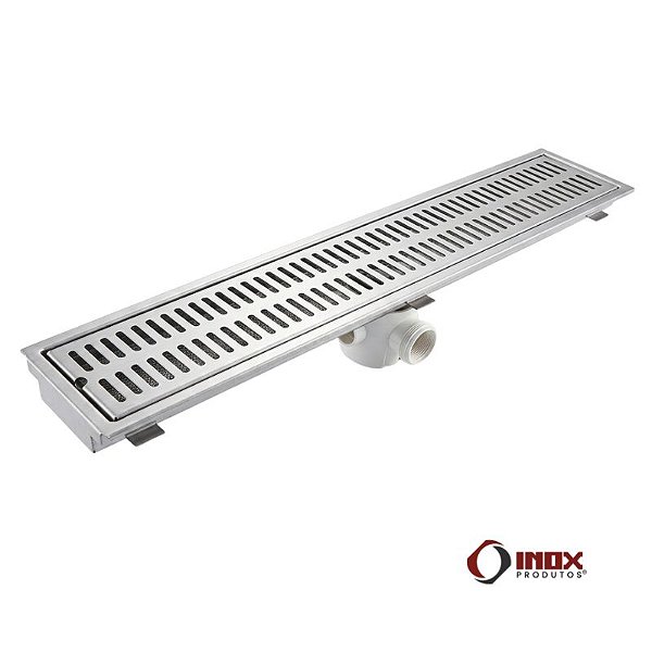 Ralo Classic com Sifão em PVC - Ralo Industrial Inox Sifonado com Cesto Coletor de Resíduos - Grelha com Furos Oblongos