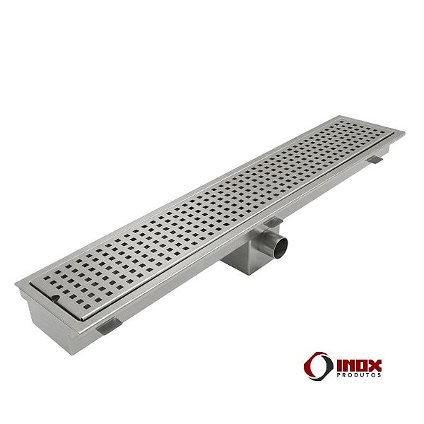 Ralo G104 Com Sifão Inox Com Saída Embaixo No Centro - Grelha com Furos Quadrados