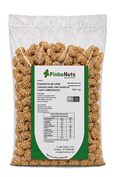 Castanha de Caju Caramelizada com Gergelim e Leite Condensado - Pinho Nuts