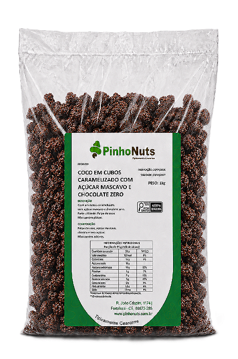 Coco em Cubos Caramelizado com Açúcar Mascavo e Chocolate Zero - Pinho Nuts