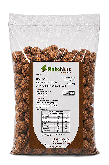 Banana Drageada com Chocolate 70% Cacau - Pinho Nuts