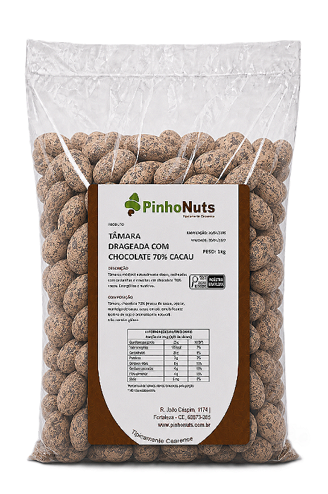 Tâmara Drageada com Chocolate 70% Cacau - Pinho Nuts