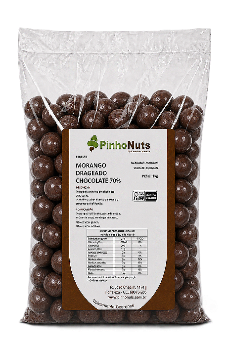Morango Drageago Chocolate 70% - Pinho Nuts