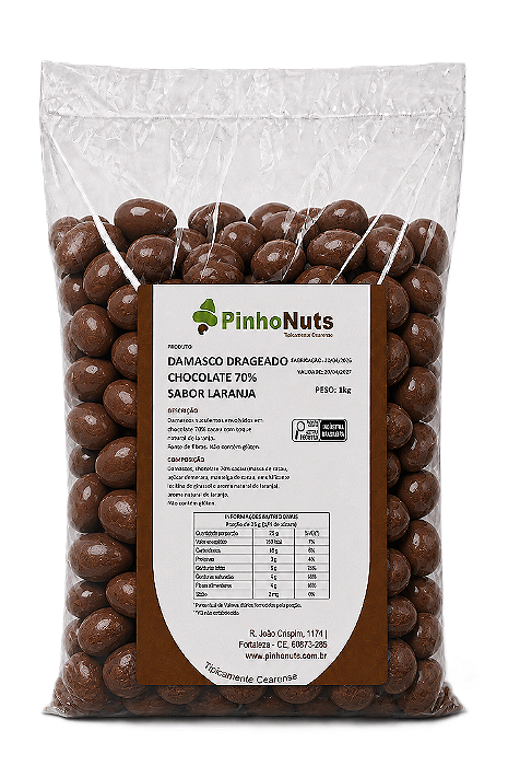 Damasco Drageado Chocolate 70% Sabor Laranja - Pinho Nuts