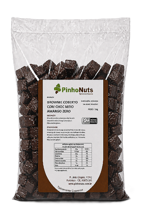 Brownie Coberto com Choc Meio Amargo Zero - Pinho Nuts