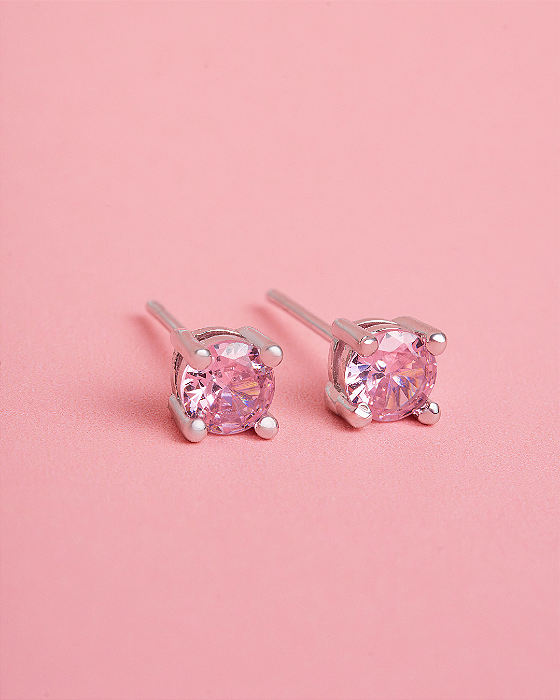 Brinco Ponto de Luz Rosa Quartzo Prata