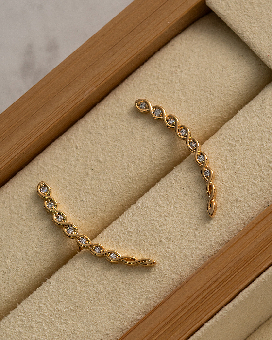 Brinco Ear Cuff Zirconia Dourado