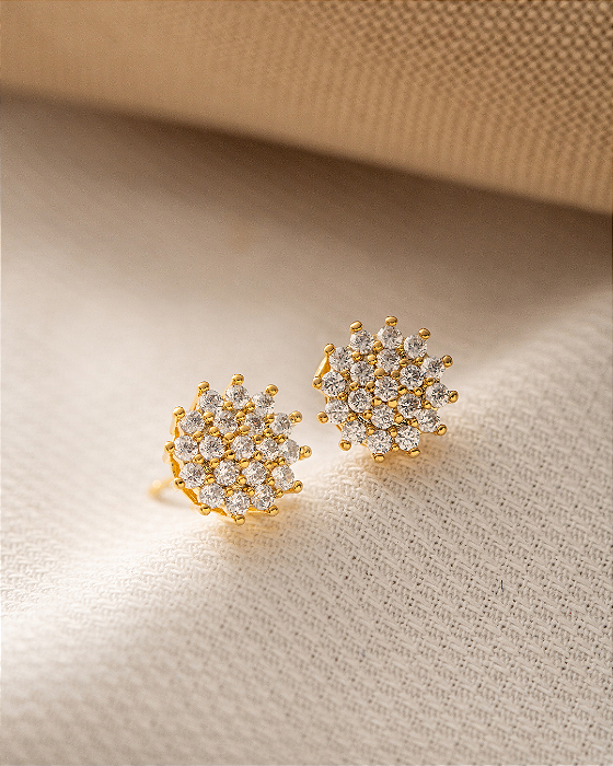 Brinco Micro Zircônia Dourado Flor