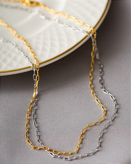 Colar Elos Lisos Comprido Dourado