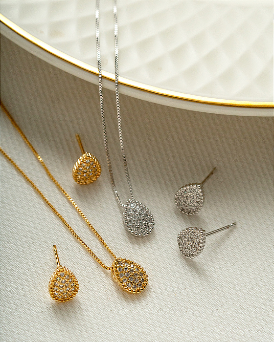 Conjunto Gota Zirconia Dourado