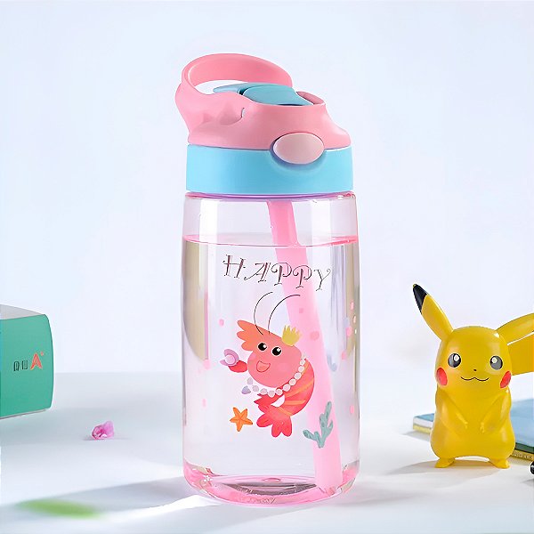 Squeeze Garrafa Infantil com Canudo Hidratação Escola Cor:Rosa