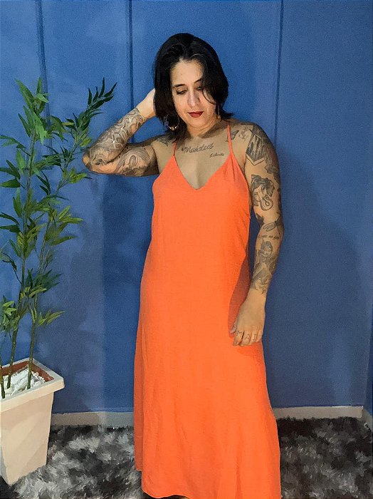 Vestido Longo Miçanga Laranja Único