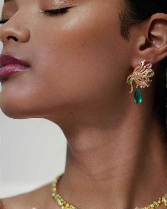Brinco Aurora Esmeralda Luxo Feminino