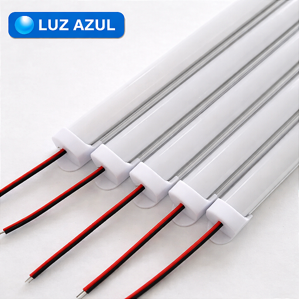 BARRA LED 5054 - 12v - AZUL- 100cm - 18w - COM CALHA DE PROTEÇÃO LEITOSA