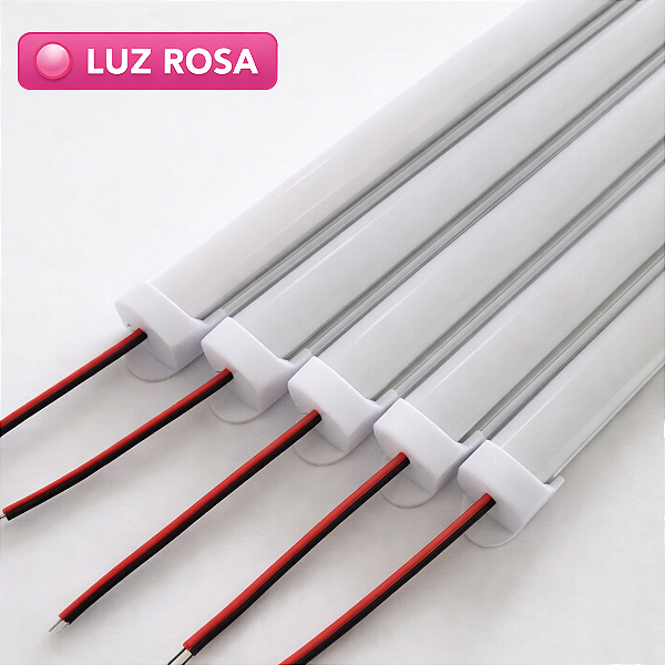 BARRA LED 5054 - 12v - ROSA - 50cm - 9w - COM CALHA DE PROTEÇÃO LEITOSA