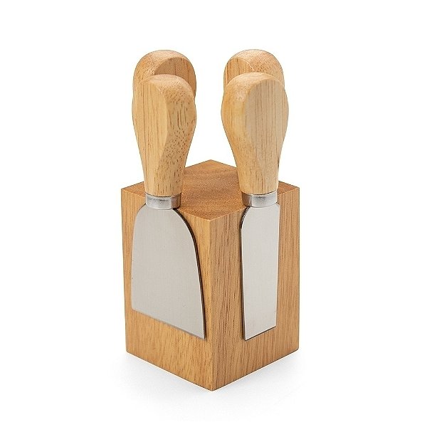 Kit Queijo 4 Peças com Suporte Magnético em Bambu