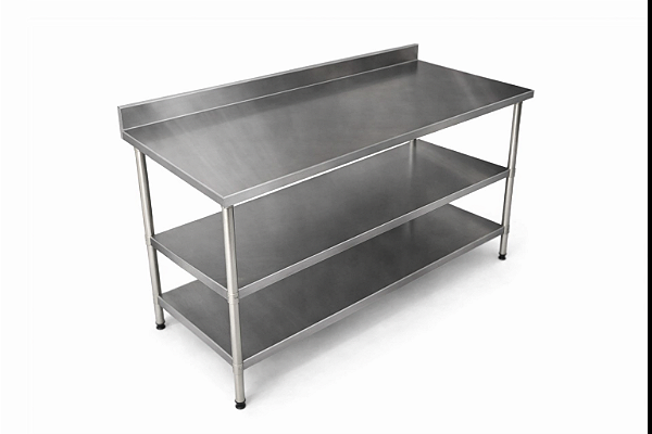 Mesa em Aço Inox 430 com duas Prateleiras Inferiores e Espelho - 185×60cm