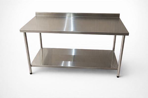 Mesa em Aço Inox 430 com uma Prateleira Inferior e Espelho - 150×60cm