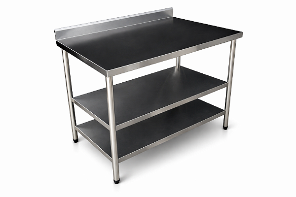 Mesa em Aço Inox 430 com duas Prateleiras Inferiores e Espelho - 130×60cm