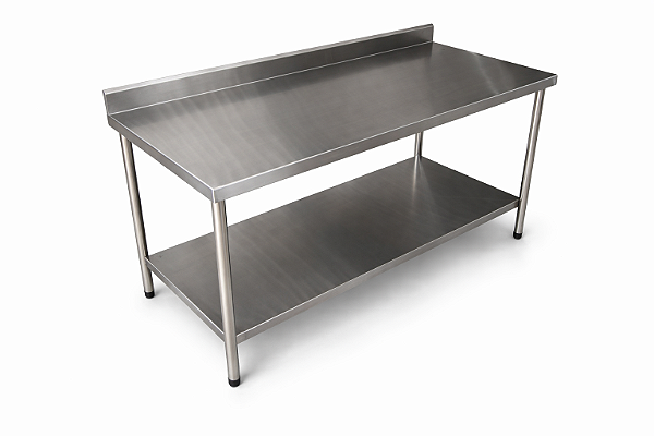 Mesa em Aço Inox 430 com uma Prateleira Inferior e Espelho - 185×60cm