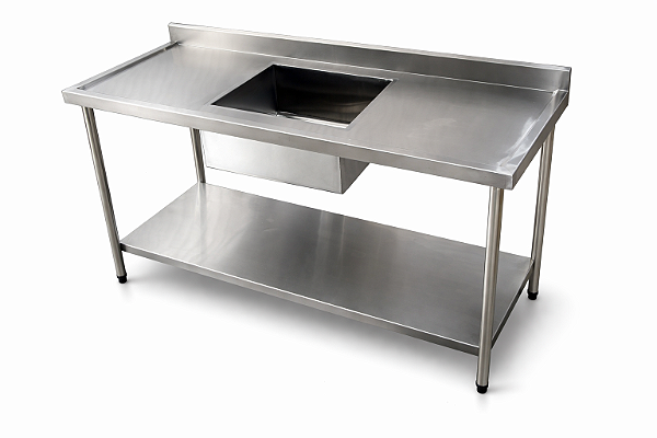 Pia em Aço Inox 430 com uma Cuba - 185x60cm - com uma Prateleira - Cuba Centralizada