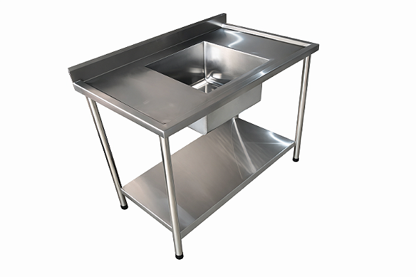 Pia em Aço Inox 430 com uma Cuba - 130x60cm - com uma Prateleira - Cuba Centralizada