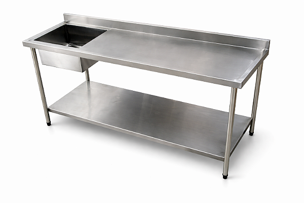 Pia em Aço Inox 430 com uma Cuba - 150x60cm - com uma Prateleira - Cuba Esquerda
