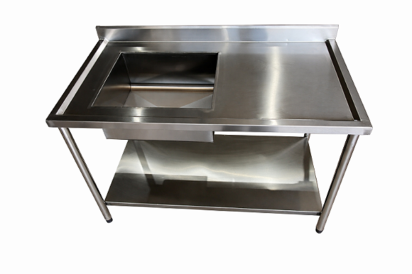 Pia em Aço Inox 430 com uma Cuba - 100x60cm - com uma Prateleira - Cuba Esquerda