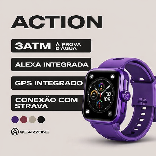 Smartwatch Wearzone Action Gps Alexa 3atm Compatível Strava - roxo escuro E Mesh