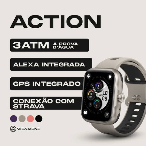 Smartwatch Wearzone Action Gps Alexa 3atm Compatível Strava - prata escuro E Mesh