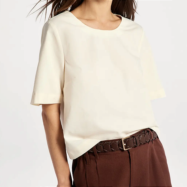 Blusa Feminina Manga Média Com Linho