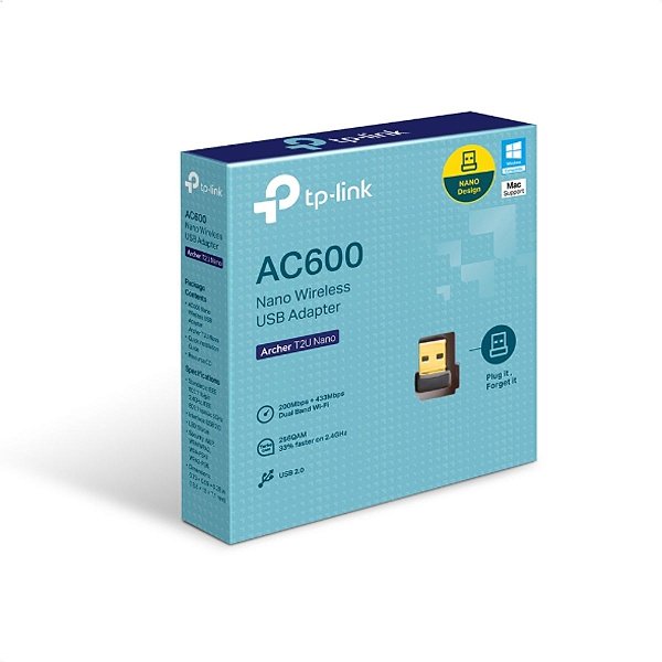 Adaptador Wireless USB Nano, Tp-link AC600 Archer T2U, WIFI, 5GHz, 433MB/s Lan Plugnplay Sem Antena