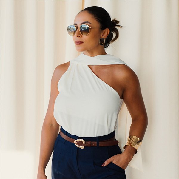 BLUSA GREICE COM FAIXA MARROM
