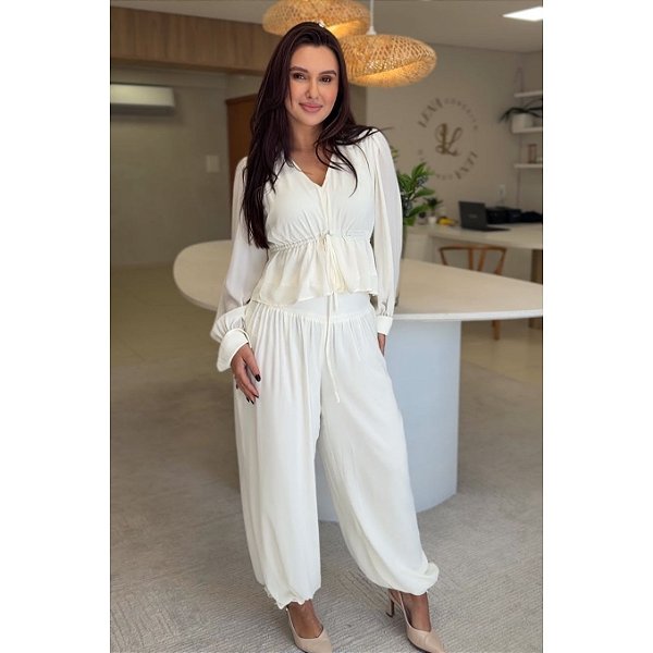 CALÇA ALADIN EM CREPE BRANCO 36