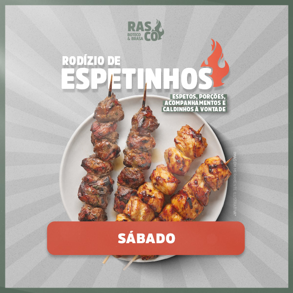 Rodízio de Espetinhos Rasco — Jantar de Sábado