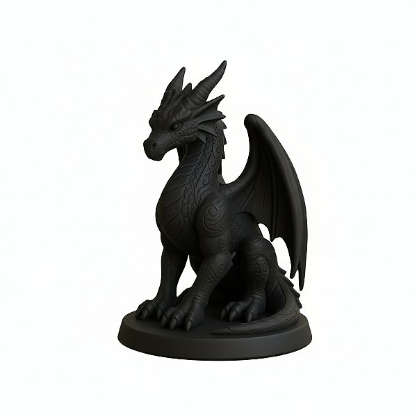 Estatueta Dragão Gótico Sentado | Decoração Fantasia Preto Fosco