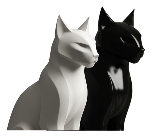 Par De Estatuetas Gato Decorativo Preto E Branco Moderno Preto