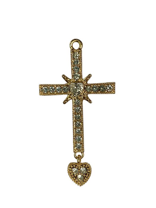 Pingente de Cruz com Coração de Strass Pendurado