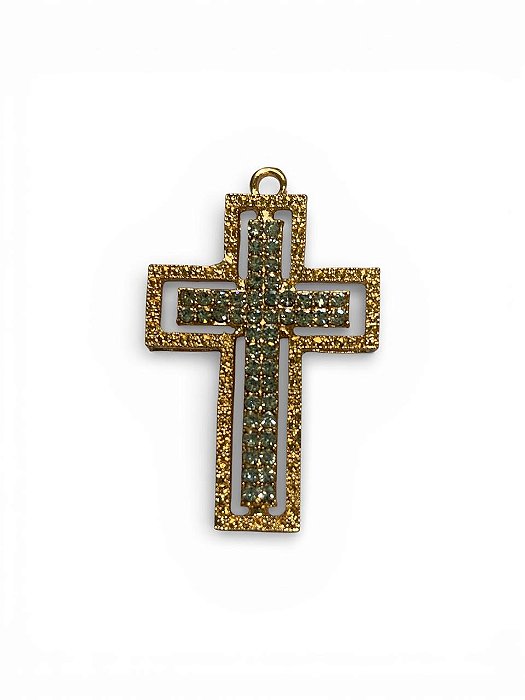 Pingente Cruz Strass Dourado Modelo 5