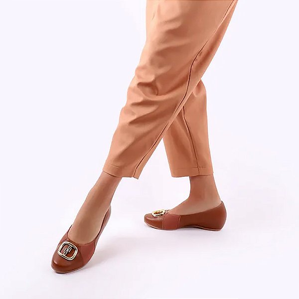 Sapatilha Feminina Usaflex Couro Conforto com Salto Embutido N2244007