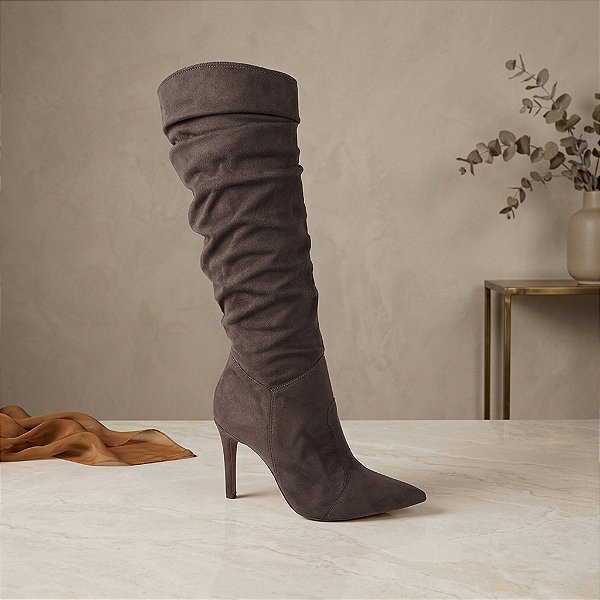 Bota Bebecê Camurça Cano Alto Elegante Salto Alto Fino T6126-154