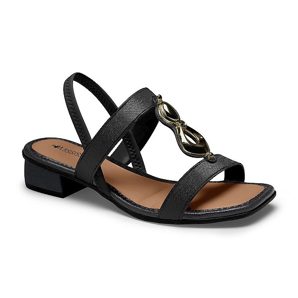 Sandália Feminina Preta Salto Baixo Mississipi Estilosa e Confortável MF893