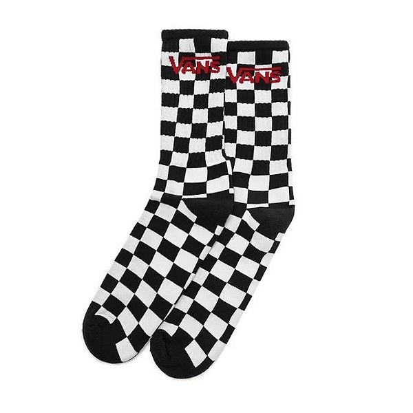 MEIA VANS NEW CHECKERBOARD CREW BLACK/RED