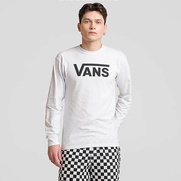 CAMISETA VANS CLASSIC MANGA LONGA  WHITE BLACK