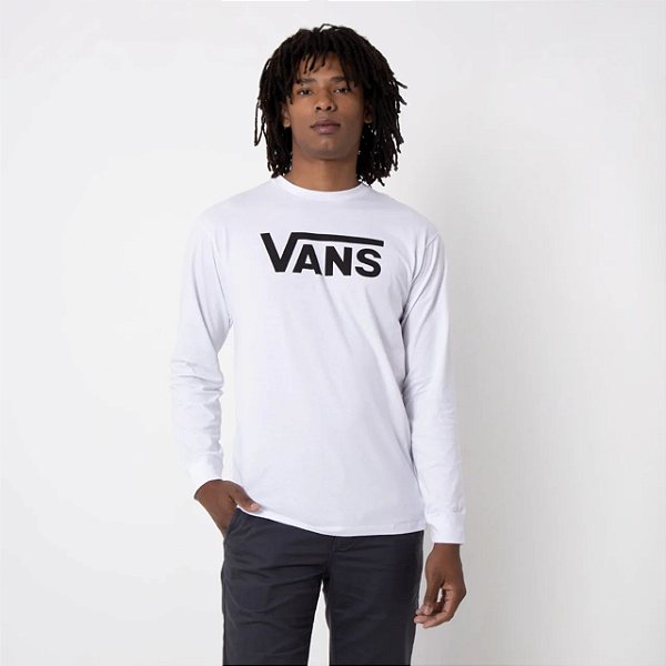 CAMISETA VANS CLASSIC MANGA LONGA  WHITE BLACK