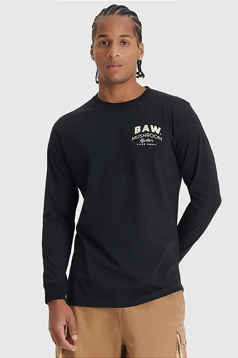 CAMISETA BAW MANGA LONGA MUSHROOM HUNTERS - PRETA