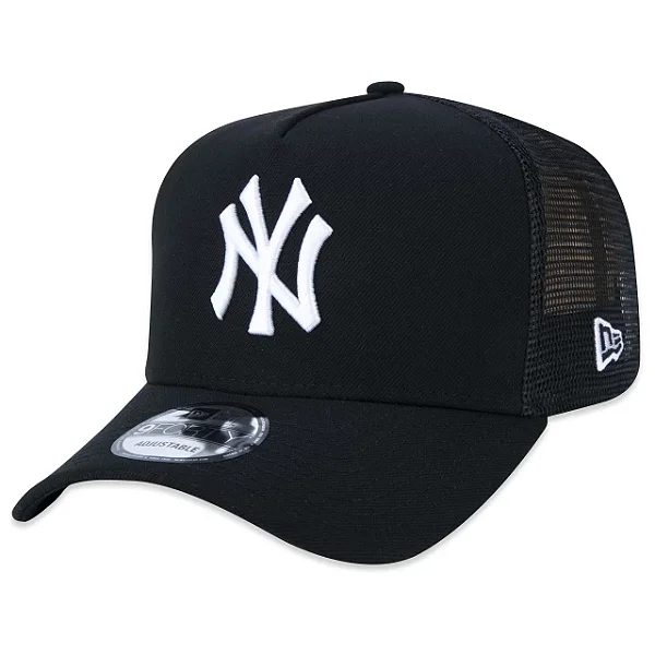 Boné New Era 9FORTY A-Frame Trucker Snapback MLB New York Yankees Aba Curva Preto